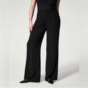 Spanx Carefree Crepe Pleated Trouser Classic Black XL Wide Leg Slacks Flowy